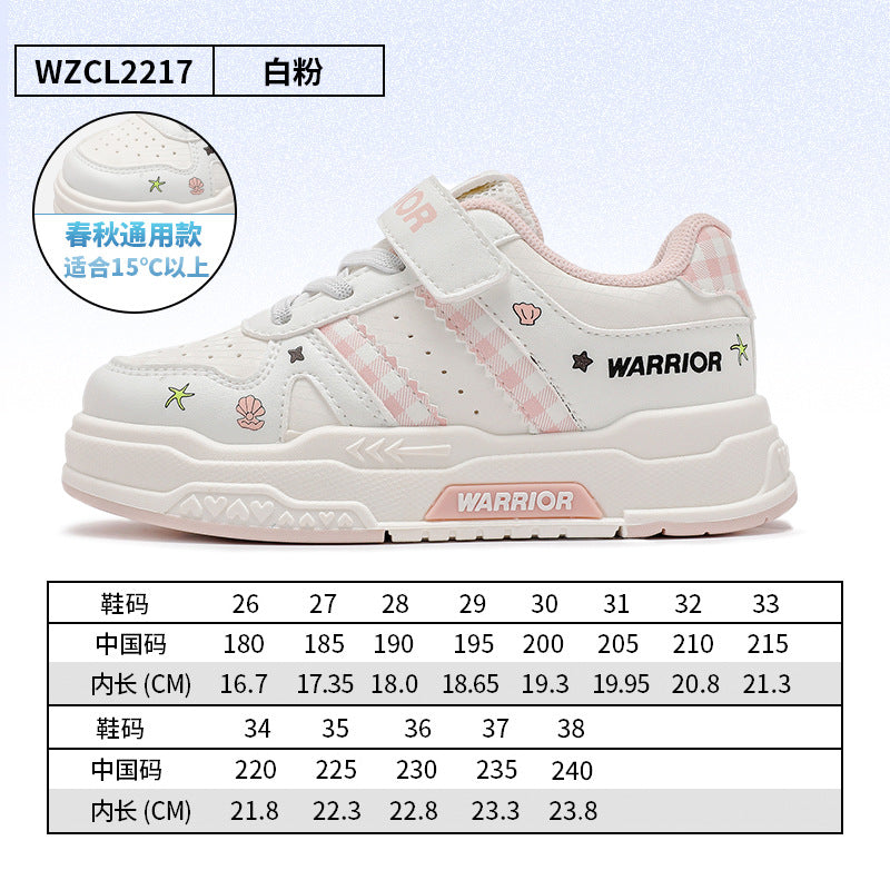Os novos sapatos infantis enérgicos e fofos da Warrior 2026, versáteis, confortáveis e na moda, sapatos desportivos de exterior de alta estética ao estilo coreano