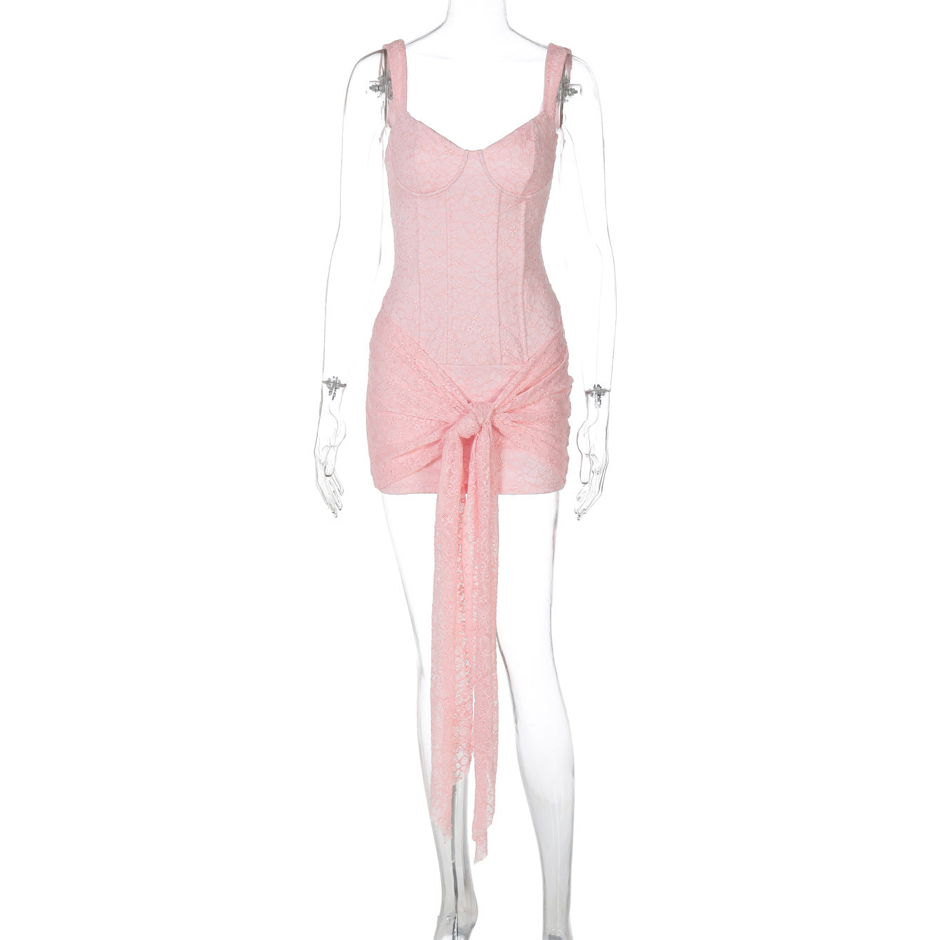 Vestido de Moda Transfronteiriço em renda Sexy com decote em V, cintura apertada na cintura, vestido com alças retalhadas e contornos de anca
