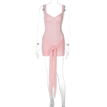 Vestido de Moda Transfronteiriço em renda Sexy com decote em V, cintura apertada na cintura, vestido com alças retalhadas e contornos de anca