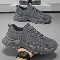 Sapatos masculinos de verão, novos sapatos de malha respiráveis, ténis pretos versáteis e de sola grossa, sapatos casuais da moda para pais