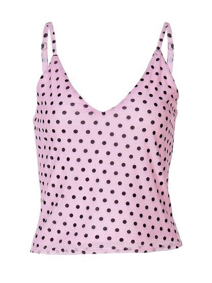 Moda feminina europeia e americana 2026 verão nova moda com estampado de bolinhas, rapariga sexy de decote em V versátil, justa e justa com camisola para mulheres