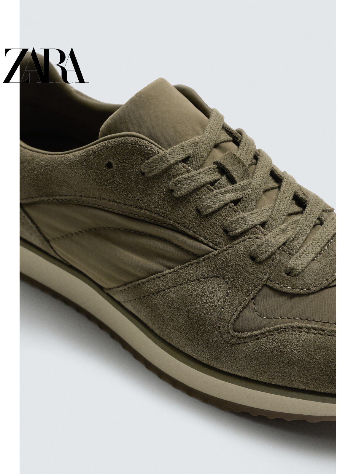 ZARA 2026 Verão Novo Sapatos Masculinos com Detalhes em Camurça e Couro: Sapatos Esportivos Casuais 2346820 500