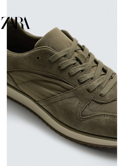 ZARA 2026 Verão Novo Sapatos Masculinos com Detalhes em Camurça e Couro: Sapatos Esportivos Casuais 2346820 500