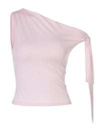 Moda europeia e americana da INS: nova camisola feminina feminina de cor sólida, alça de ombro único, alça justa, versátil e irregular para dropshipping