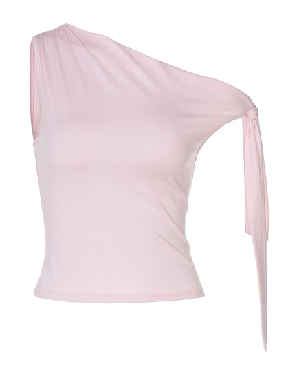 Moda europeia e americana da INS: nova camisola feminina feminina de cor sólida, alça de ombro único, alça justa, versátil e irregular para dropshipping