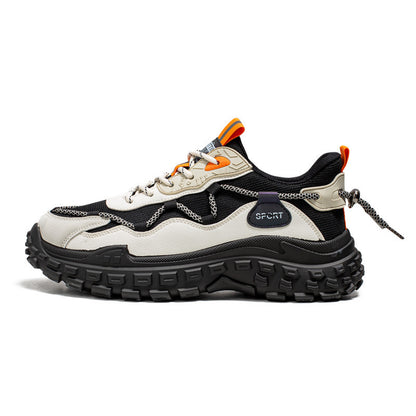 Sapatos masculinos populares famosos na internet, sapatilhas desportivas casuais versáteis de malha de verão, sapatilhas de sol grosso para pais e sapatilhas da moda