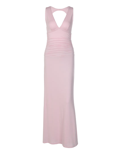 Comércio Externo Europeu e Americano 2026 Verão Novo Vestido Feminino Sexy de Decote em V, Slim Backless, Pregado e Dupla Camada