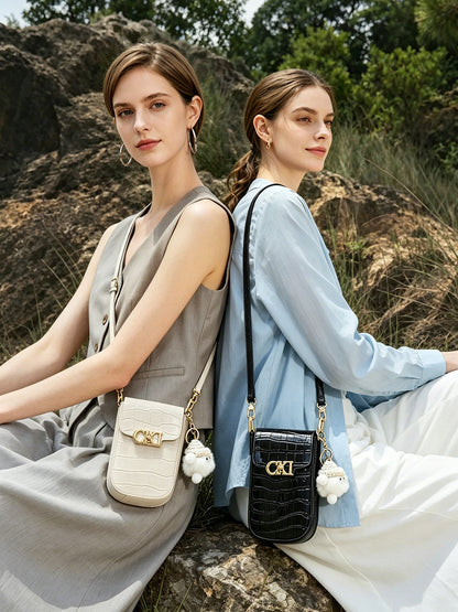 Malas de pele genuína, designs coreanos de nicho, novas malas Kaili, malas femininas crossbody de ombro simples, bolsa retro de batom para telemóvel e moderna