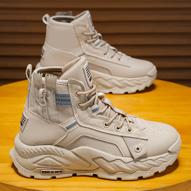 Botas Martin para homens, botas britânicas vintage de trabalho de outono de cano alto, sapatos desportivos casuais para caminhadas ao ar livre com sola espessa e impermeáveis