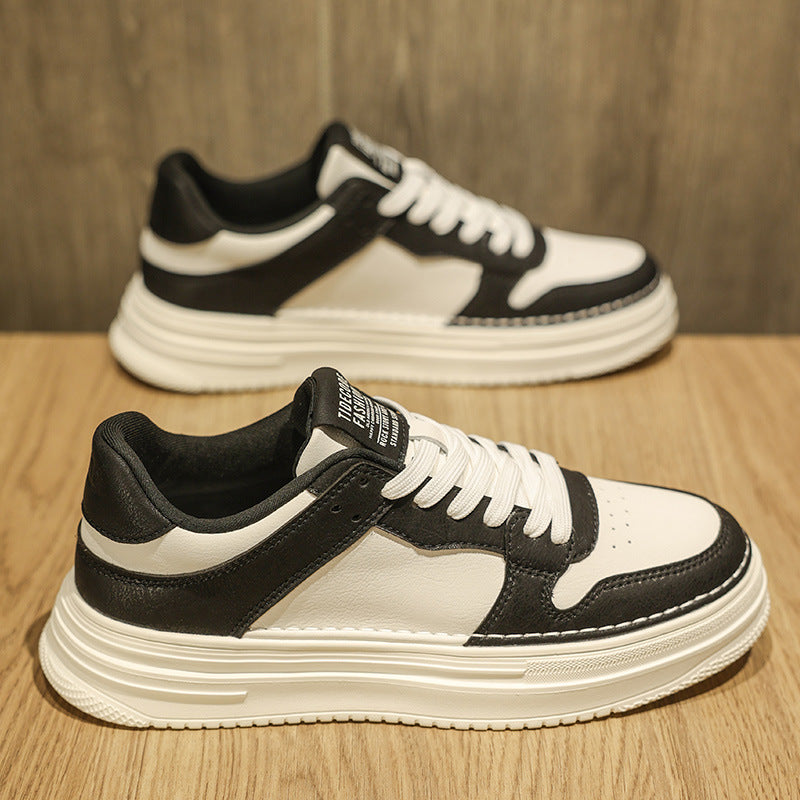 Sapatos de Homem Ténis Brancos Versáteis Primavera 2024, Sapatos Casuais Casuais Impermeáveis de Homem em Pele, Sapatos Brancos de Sola Grossa Que Aumentam a Altura e Sapatos Modernos