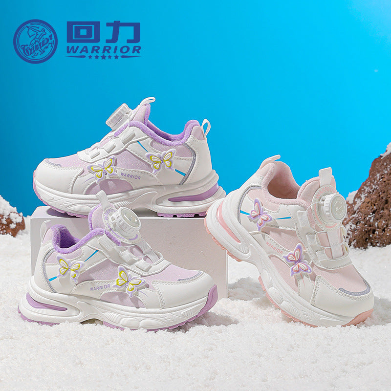 Sapatos desportivos femininos versáteis Warrior, sapatos casuais com blocos de cor de inverno, sapatos quentes de algodão forrados a fleece
