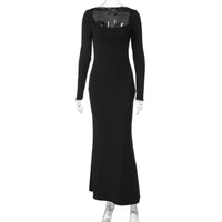 Vestido Decorativo Retallado de Verão Feminino Transfronteiriço de Verão de Cor Sólida Slim, de decote longo e decote em U, Patchwork
