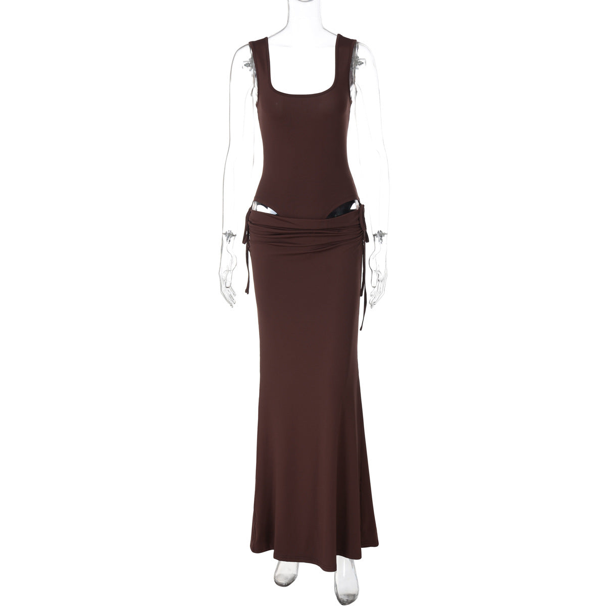 2025 Verão 2025 Novo Body Simples, Elegante Sem Mangas de Cor Sólida, Slim Fit, Saia Longa Plissada, Conjunto Europeu e Americano para Mulheres