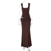 2025 Verão 2025 Novo Body Simples, Elegante Sem Mangas de Cor Sólida, Slim Fit, Saia Longa Plissada, Conjunto Europeu e Americano para Mulheres