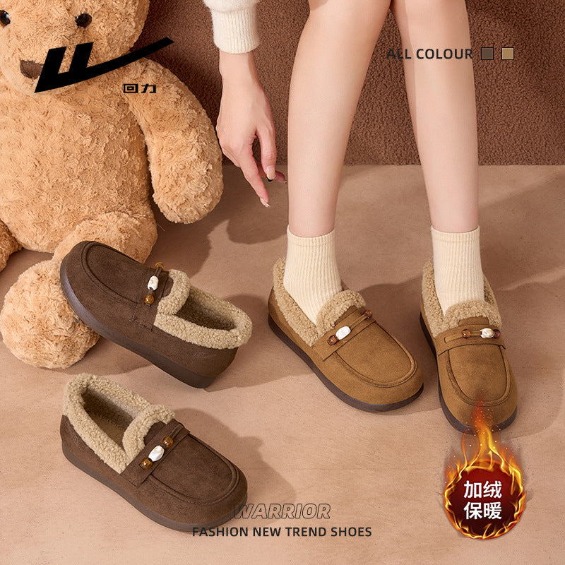 Sapatos Birkenstock quentes de inverno Warrior, sapatos femininos de um pé com calça confortável, sapatos confortáveis de algodão de cor sólida com sola fina para roupa exterior de inverno