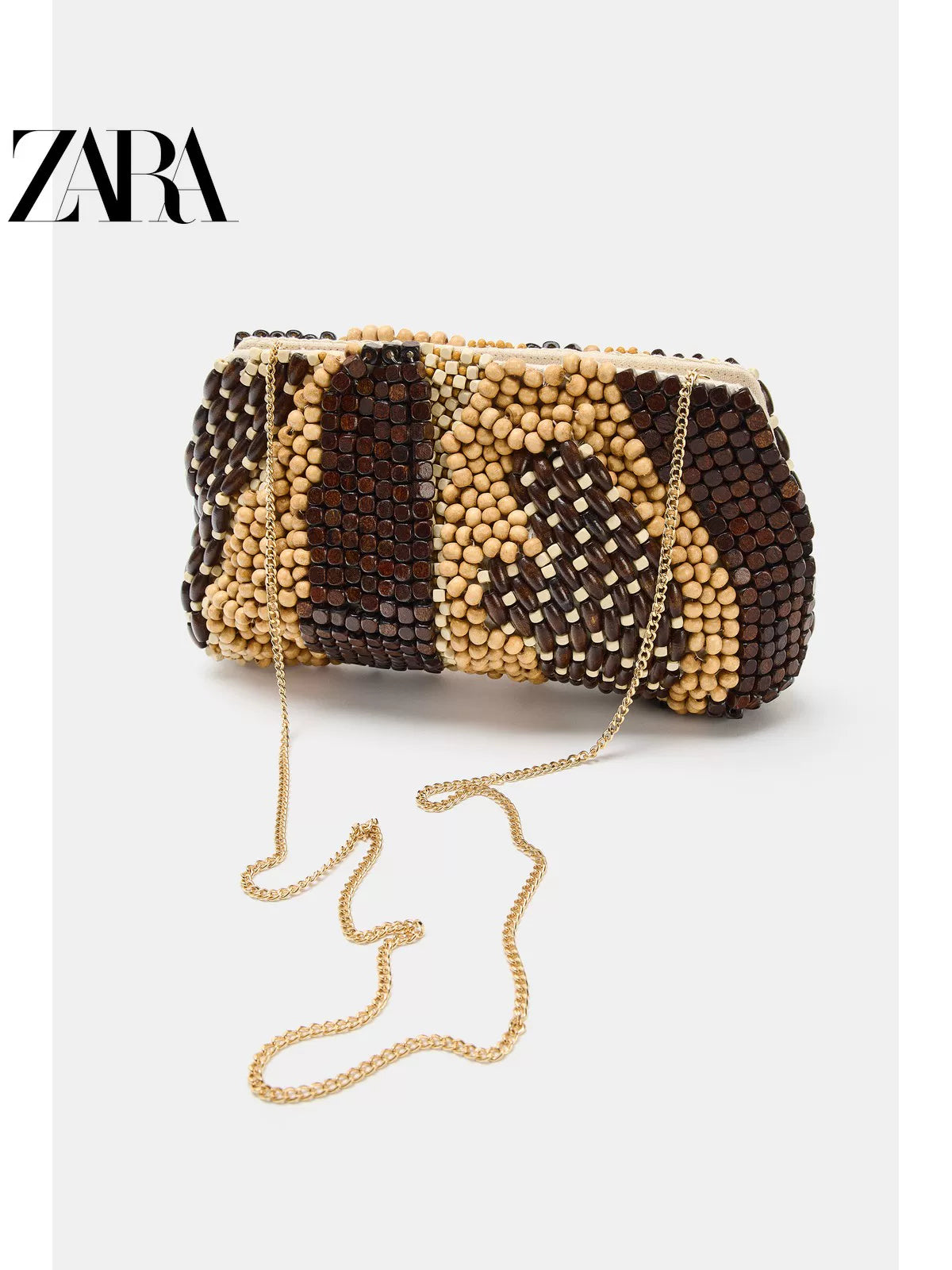 Bolsa feminina ZARA, lançamento da coleção verão 2026: design color block com aplicações de miçangas, modelo transversal/clutch rígido, código 6250710 700