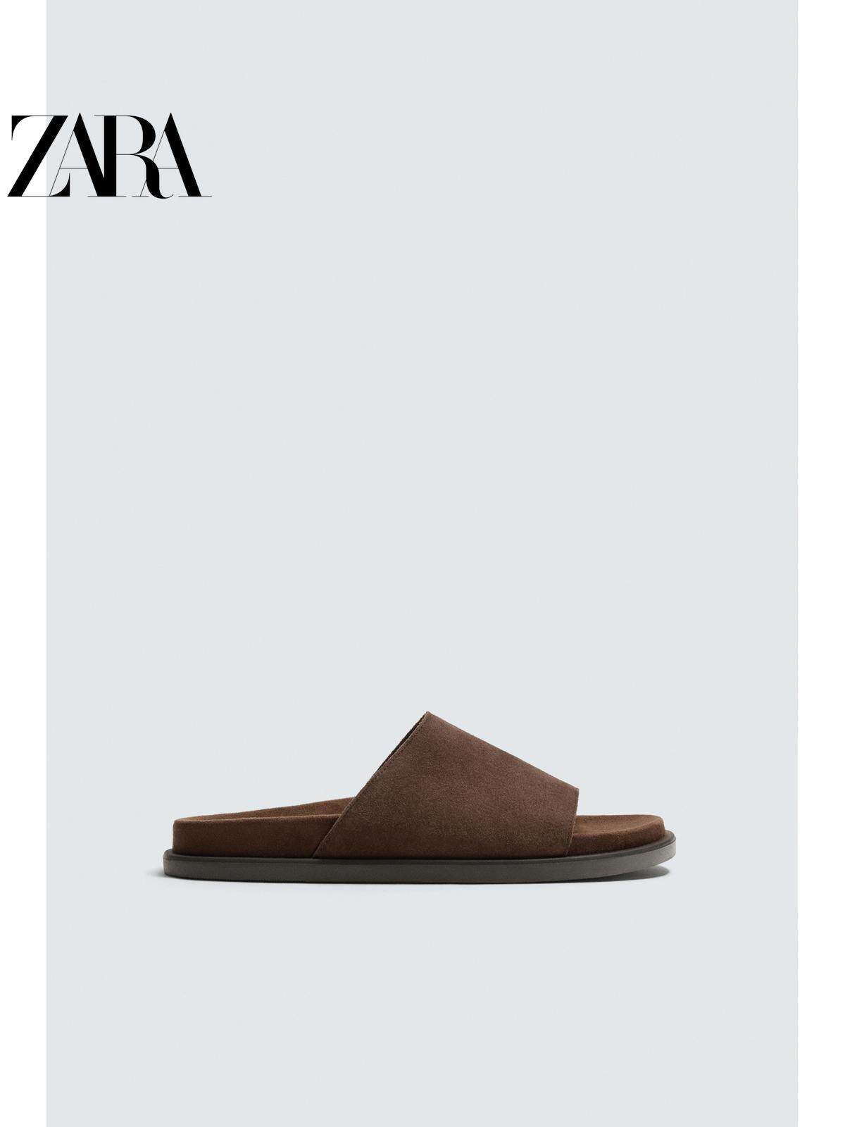 Sandálias rasteiras masculinas ZARA Primavera/Verão 2026 com detalhes em camurça (código: 2709720 701)