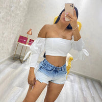 Vendas diretas em fábrica de street fashionistas europeias e americanas degradam calções de ganga femininos, calças casuais INS largas rasgadas para mulheres