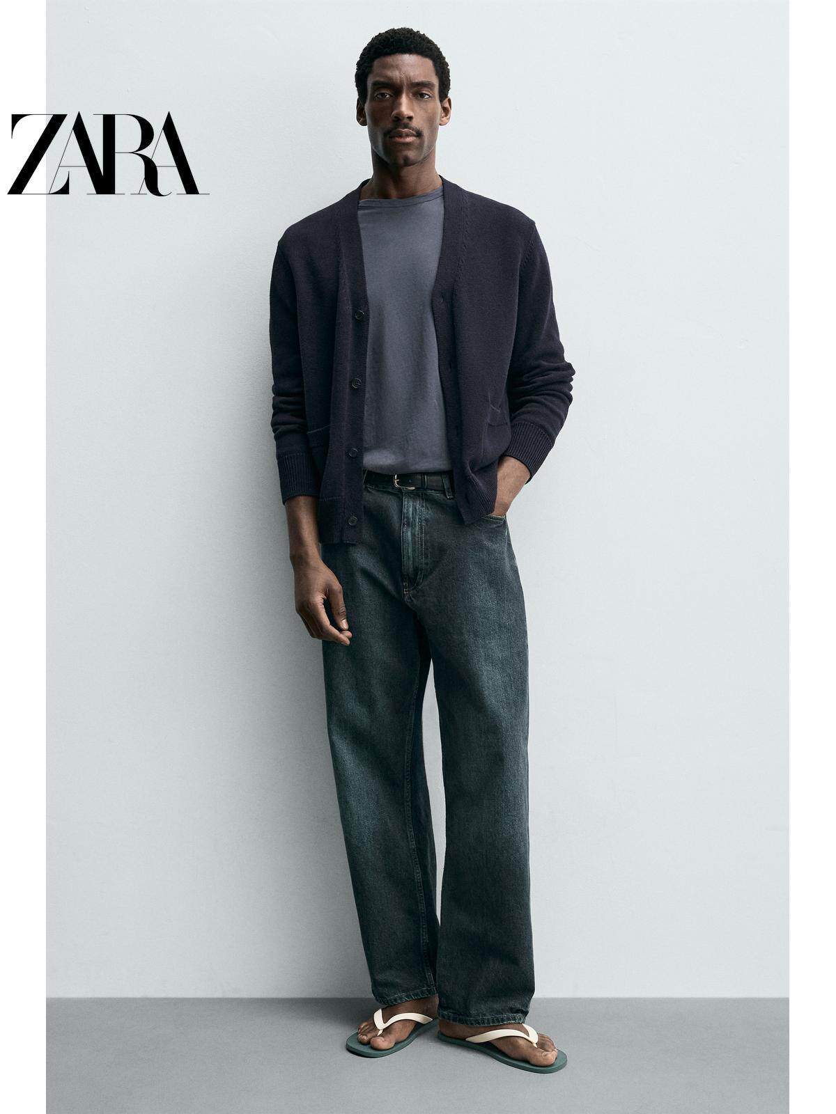 ZARA 2026 Primavera/Verão Novos Sapatos Masculinos: Sandálias Rasteiras Confortáveis com Material Elástico e Cordões (2796720 202)