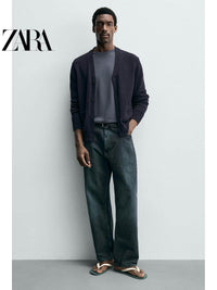 ZARA 2026 Primavera/Verão Novos Sapatos Masculinos: Sandálias Rasteiras Confortáveis com Material Elástico e Cordões (2796720 202)
