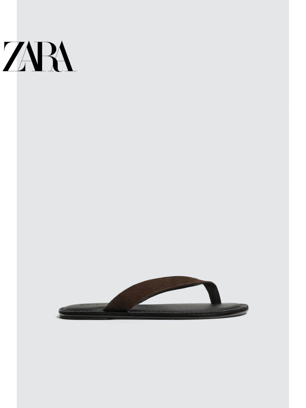 ZARA Coleção Primavera/Verão 2026 - Novos Sapatos Masculinos: Chinelos Rasteiros de Couro com Tiras e Blocos de Cores 2753720 721