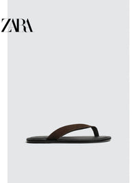 ZARA Coleção Primavera/Verão 2026 - Novos Sapatos Masculinos: Chinelos Rasteiros de Couro com Tiras e Blocos de Cores 2753720 721