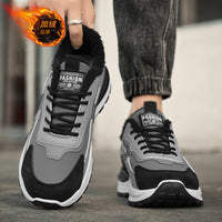 Sapatos desportivos casuais de algodão quente e espessos mais vendidos para homens, proteção de trabalho de inverno para homens sapatos de corrida de pai em polar da moda, versáteis versáteis