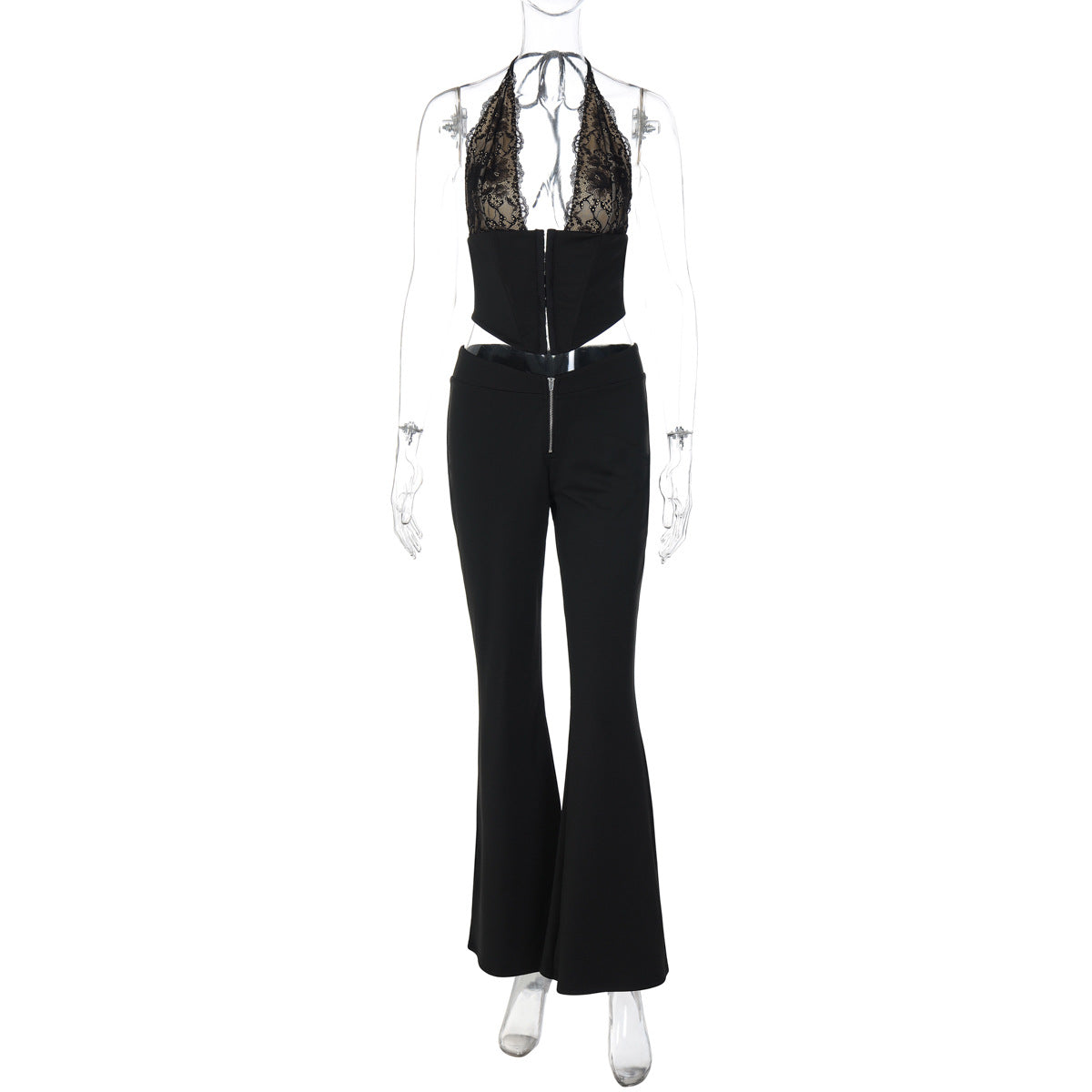 Novo conjunto de rapariga atraente ao estilo europeu e americano da INS, top sexy de renda com fivela no peito, corte justo, versátil de cor sólida estilo longo