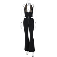 Novo conjunto de rapariga atraente ao estilo europeu e americano da INS, top sexy de renda com fivela no peito, corte justo, versátil de cor sólida estilo longo