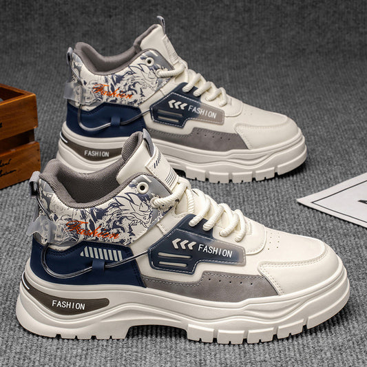 Sapatos de cano alto para homem, sapatos utilitários de couro casuais de outono versáteis, ténis, botas Martin de sola grossa para caminhadas juvenis para homem
