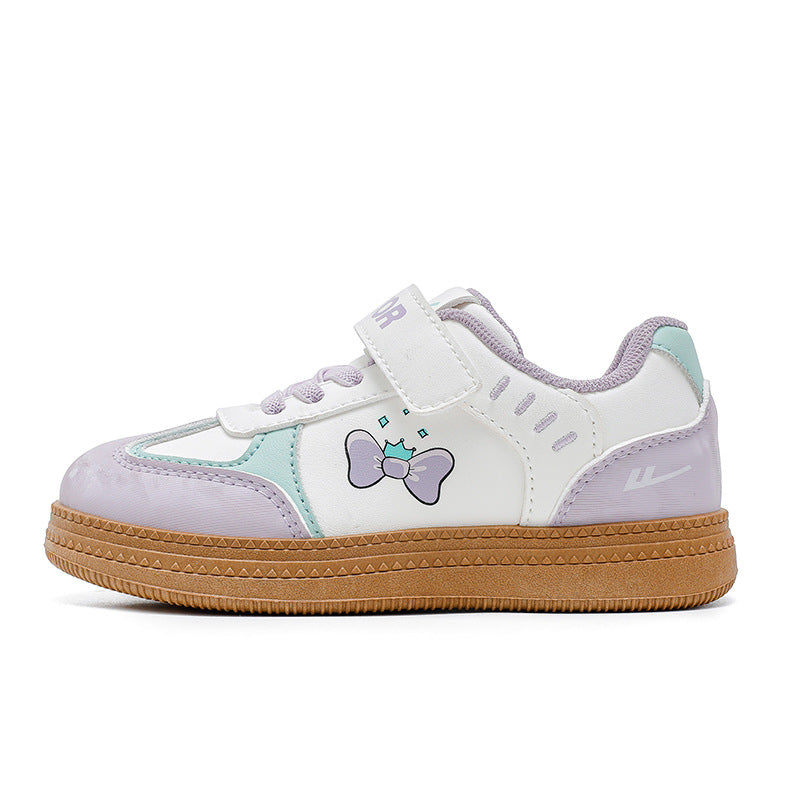 Sapatos bumerangue, sapatos casuais novos de primavera em velcro para raparigas, sapatos de treino com laço fofos para crianças, sapatos color-block
