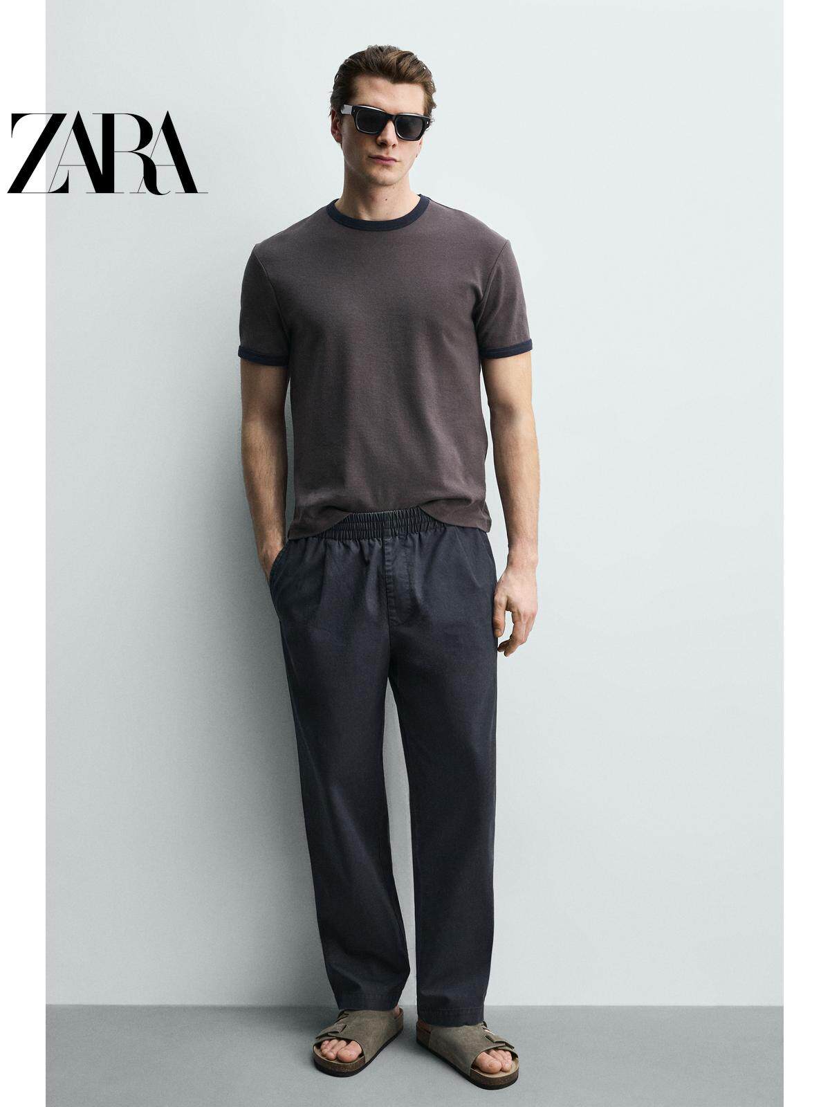 ZARA 2026 Primavera/Verão Novos Sapatos Masculinos Sandálias de Praia de Couro Camurça com Tiras 2721720 500