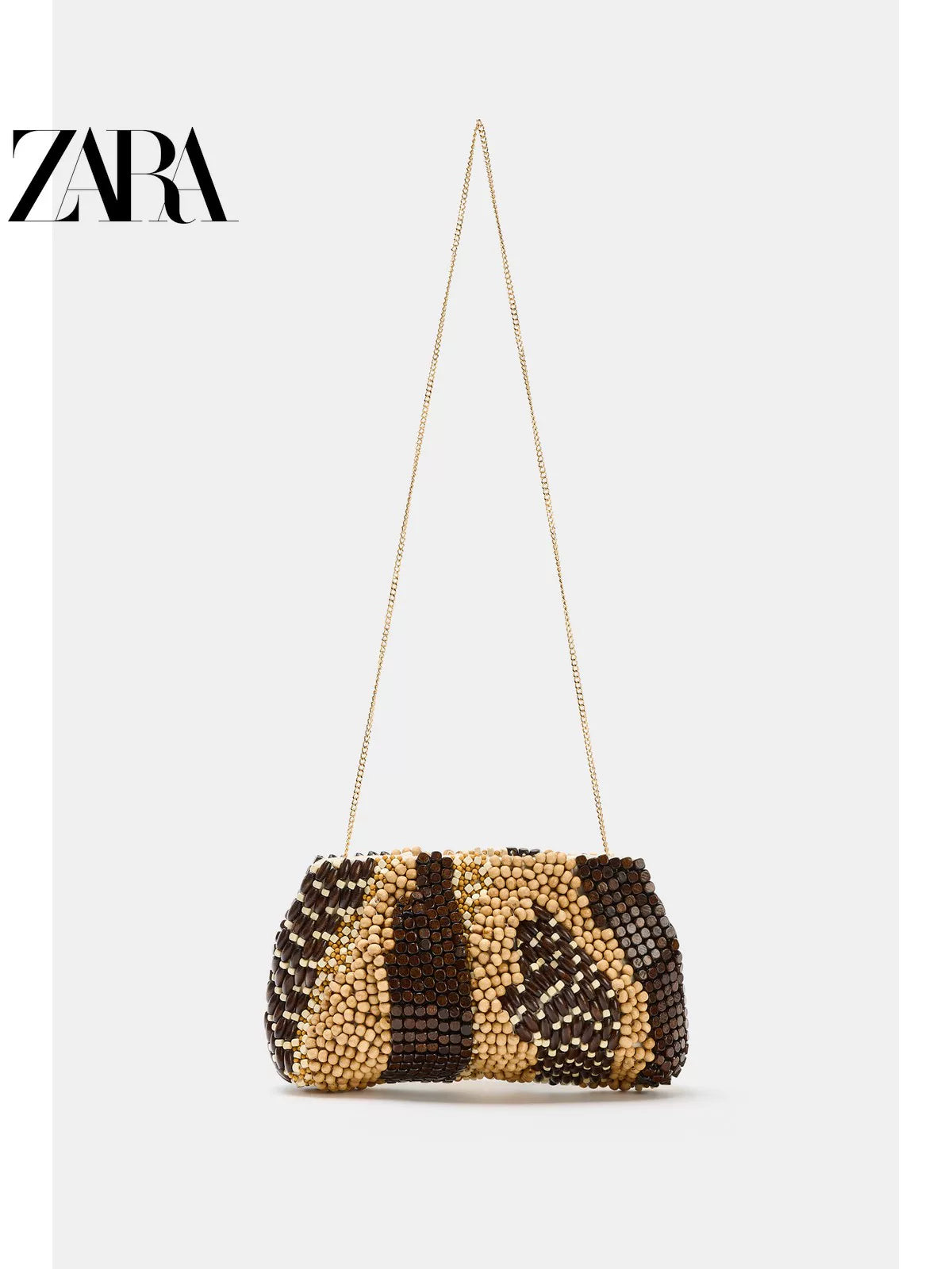 Bolsa feminina ZARA, lançamento da coleção verão 2026: design color block com aplicações de miçangas, modelo transversal/clutch rígido, código 6250710 700
