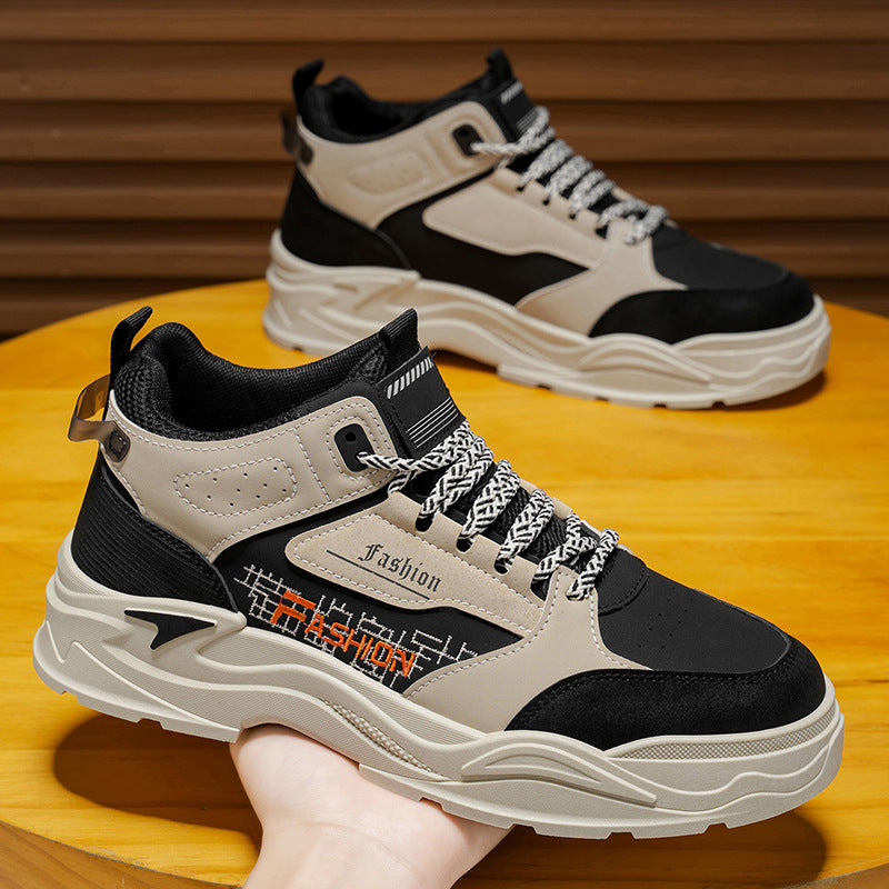 Sapatos masculinos de outono, sapatos de trabalho de cano alto, botas Martin com sola grossa e estilo coreano da moda, sapatos desportivos casuais, botas até ao tornozelo, sapatos modernos