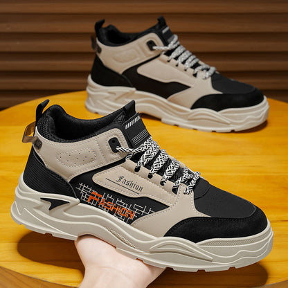 Sapatos masculinos de outono, sapatos de trabalho de cano alto, botas Martin com sola grossa e estilo coreano da moda, sapatos desportivos casuais, botas até ao tornozelo, sapatos modernos