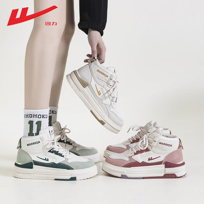 Sapatos guerreiros para mulheres, sapatos casuais versáteis de cano alto e na moda com blocos de cor, ténis confortáveis de primavera para o dia a dia, sapatos plataforma de alta saliência