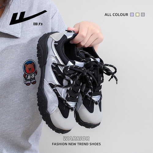 Sapatos pretos Warrior Trendy Cool com Atacadores para Mulher, Ténis de sola fina e respiráveis, ténis de bico arredondado, leves e confortáveis