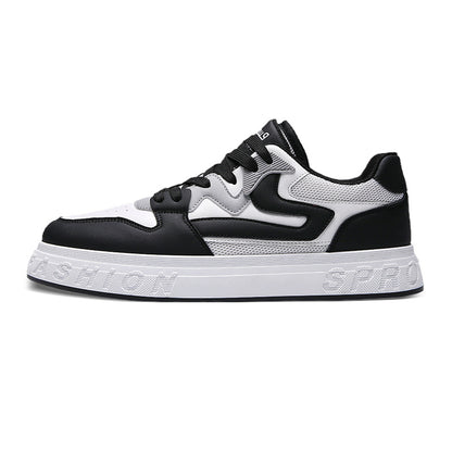 Sapatos de verão masculinos, ténis masculinos de malha respiráveis, sapatos desportivos casuais versáteis em pele preta e branca, sapatos brancos para homens