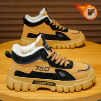 Sapatos de caminhada de trabalho de cabo alto forrados a polar de inverno 2025, botas desportivas de algodão de neve resistentes ao desgaste masculino