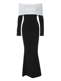 Moda clássica francesa, com blocos de cor, vestido comprido sem mangas e ajustado à anca, ajustado à anca, para exportação por grosso