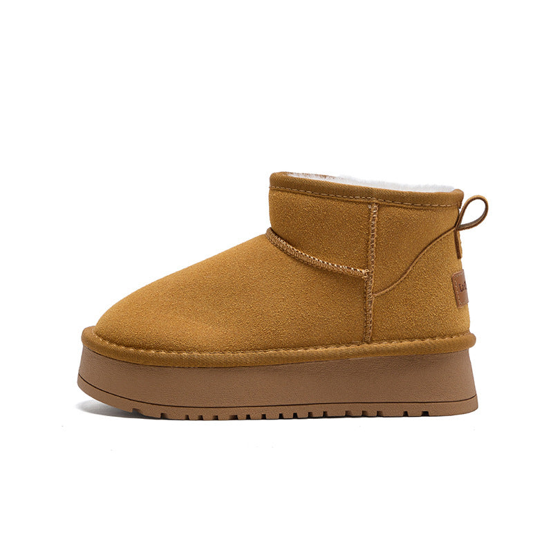 Botas curtas de neve forradas a polar, sapatos de algodão macios, quentes, modernos e versáteis, indispensáveis para deslocações, sapatos anti-vento de sola grossa e alta e saliente no meio do topo