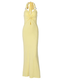 Verão 2026 Novo Vestido Feminino Sexy Torcido, Oco, Slim Fit, Patchwork em Ferro com Anel Longo de Gola Alta para Mulheres