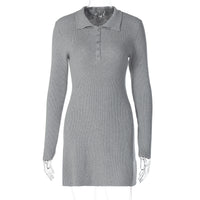 Vestido casual de lã em estilo urbano europeu e americano, nova moda POLO com decote de manga comprida fina, cor sólida, justo às ancas, casual de lã para mulheres