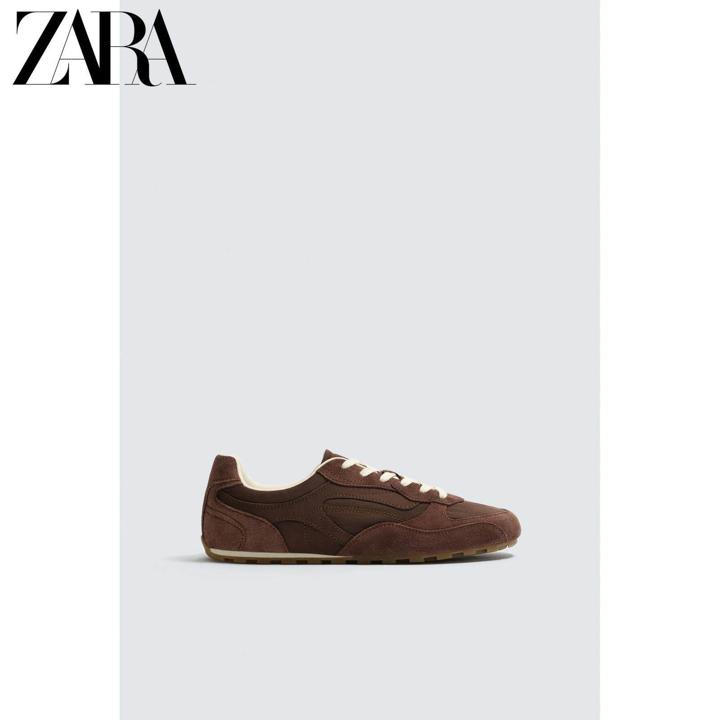 Sapatos masculinos ZARA, lançamento da coleção verão 2026, com detalhes em camurça, modelo retrô com cadarço e design leve, código 2343720 700.