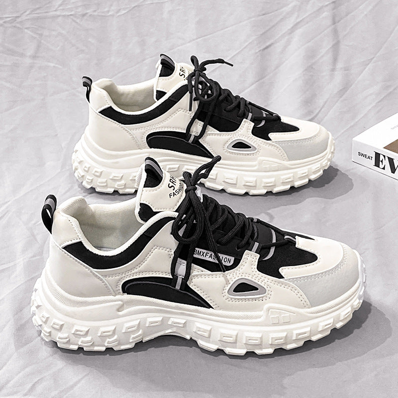 Sapatos Masculinos Populares de Celebridades na Internet 2024 Novos Primaveras Versáteis Casuais Casuais para Aumento de Altura Pequenos Desportivos Brancos Estilo Hong Kong Dad Ins Sapatos Modernos
