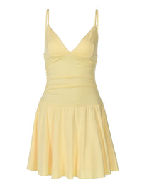 Vestido Slip Princess Short Slim de cor contínua Europeu e Americano 2026 Verão Sexy de Decote em V, Cor Liso Fresco Slim