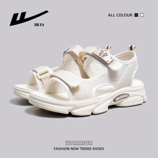 Sandálias confortáveis e versáteis de estilo minimalista Warrior com velcro, sapatos femininos coreanos da moda com alto valor estético, sapatos casuais com velcro