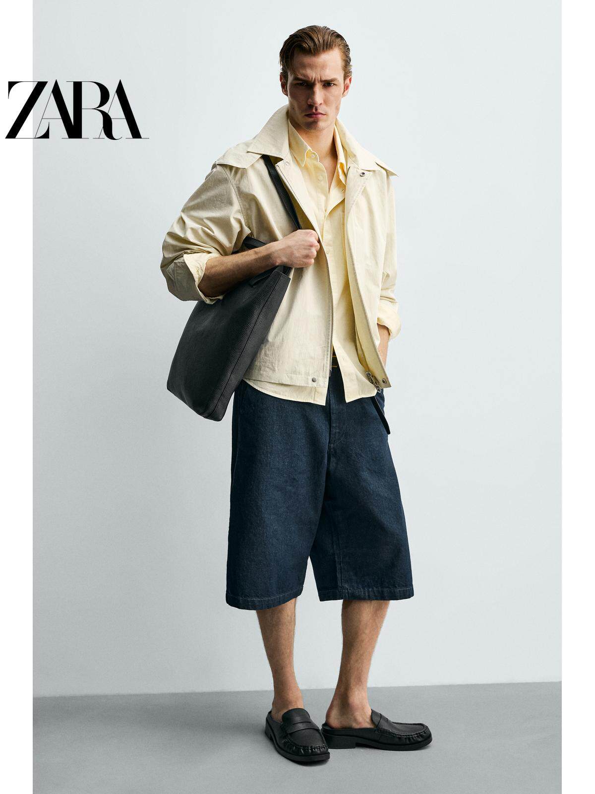 ZARA 2026 Primavera/Verão Novos Sapatos Masculinos Mocassins Pretos Simples de Bico Quadrado e Calcanhar Aberto 2619720 800