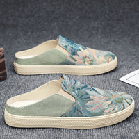 Sapatos masculinos de lona, sapatos casuais casuais respiráveis de um passo e modernos da primavera, sapatos de salto meia-drop masculinos na moda