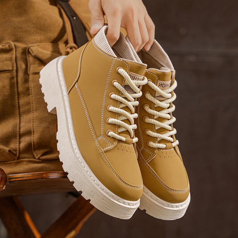 Homens 2025 Nova Roupa de Trabalho Vintage de Outono Britânico Outdoor Vintage Botas de Pele, Botas Martin Casual e Versáteis, Sapatos Modernos